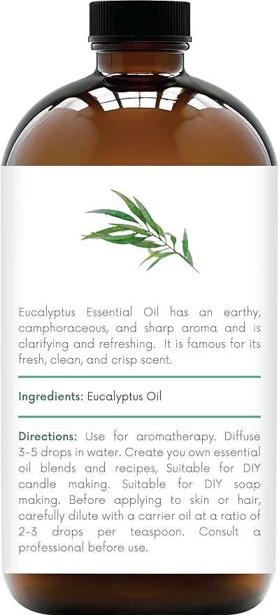 Handcraft Blends Eucalyptus Essential Oil in Glass Bottle – Huge 16 Fl Oz – 100% Pure and Natural – Premium Grade Oil for Diffuser and Aromatherapy, Skin, Massage, Candle and Soap Making Fragrance