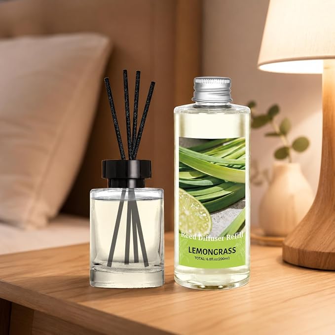 STRN Lemongrass Reed Diffuser Oil Refill, Diffuser Refills with Stick 200ML | Summer Long-Lasting Fragrance for Living Room, Bedroom, Office, Home Décor