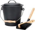 Mini Ash Bucket with Lid, Fireplace Ash Bucket - Black | 1.5-Gallon Ash Bucket With Lid and Shovel and Hand Broom, Metal Ash Bucket for Fireplace, Fire Pit, Wood Stove