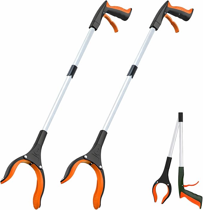Grabber Reacher Tool - 32” Extra Long Foldable Gripper and Reaching Tool - Heavy Duty Pick Up Stick Grabbers for Seniors, Trash, Surgery Recovery Must Haves Gifts (Orange*2pc)