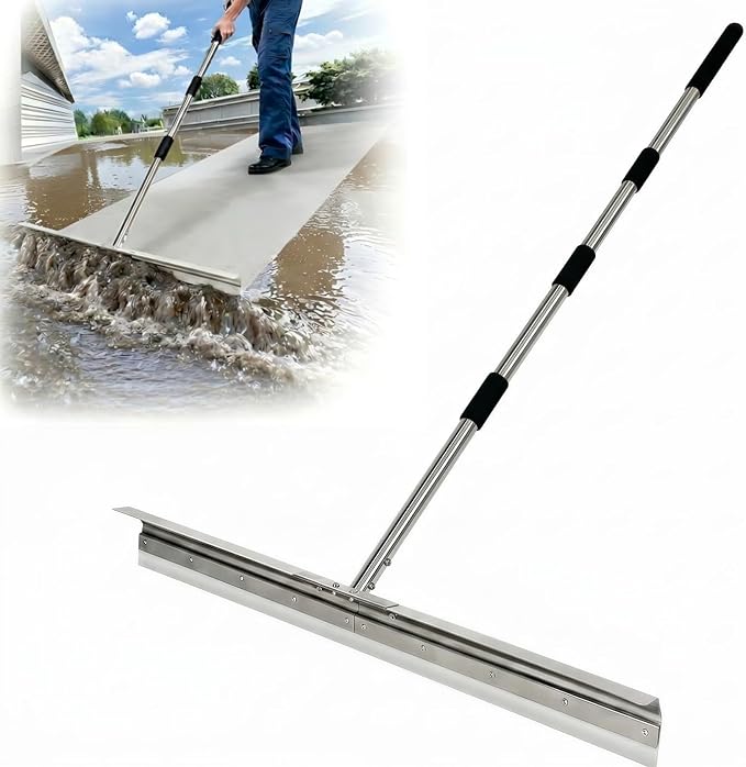 Large Floor Squeegee, 304 Stainless Steel Heavy Duty Water Removal Tool | 304 Stainless Steel Construction, 33.4" Wide Silicone Blade, Heavy Duty Design, Anti-Splash Baffle, Anti-Loosen Screws