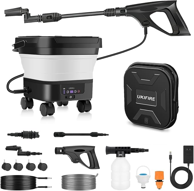 Portable Cordless Pressure Washer, 6-in-1 Nozzle Water Pressure Washer with 7 Adjustable Pressure Levels, Electric Power Washer with 3.4 Gallon Tank for Camping Patio Car Garden Cleaning