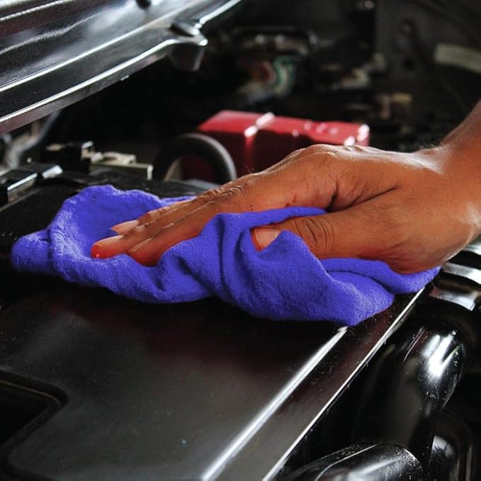 Shop Towels (Blue, 50-Pack) - Bulk Cleaning Towel in a Bag, Mechanic Cotton Wipes for Car Maintenance, Auto Mechanics & Garage, Wipe Grease & Oil, Machine Wash & Reusable