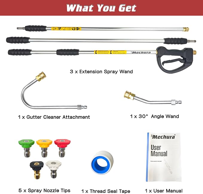 9 FT Pressure Washer Extension Wand with Handle Gun, 4000 PSI | Power Washer Lance Gutter Cleaner Attachment with 5 Nozzle Tips, Compatible with Gas & Electric Pressure Washers