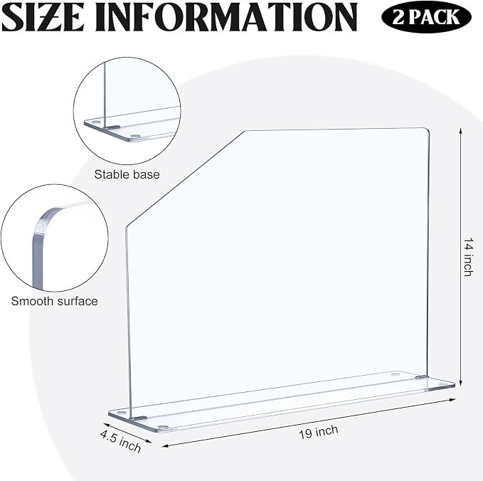 Vesici 2 Pcs Clear Acrylic Sink Splash Guard Freestanding Panel Barrier with Easy Reach Cutaway Kitchen Guard Protective Splatter Barrier for Home Hospital(19" Length, 14" Height, 4.5" Base)