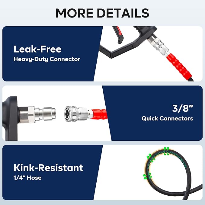 Pressure Washer Hose 25FT with 3/8 Inch Quick Connect | 4800PSI,Kink Resistant Industry Grade Steel Wire Braided, Wear Resistant Power Washer Hose with M22 14mm Adapter