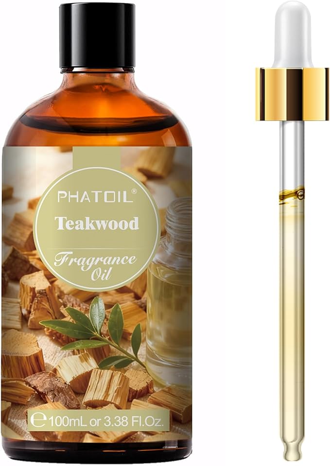PHATOIL Teakwood Fragrance Oil for Diffuser Aromatherapy 3.38FL.OZ | Long Lasting Scented Oils For Humidifier, Air Freshener, DIY Soap Candle, Scent Project Making, Aroma Oil for Home Freshening