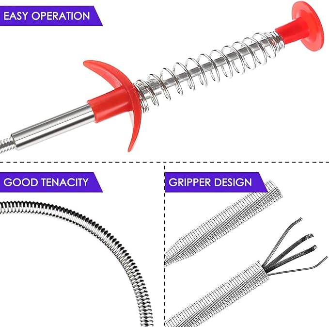 Drain Snake,76 inch Flexible Grabber Claw Pick Up Reacher Tool,Drain Clog Remover - Gutter Cleaning Tools for Home Sink, Bathroom Tub,Drain, Toilet, Tight Spaces