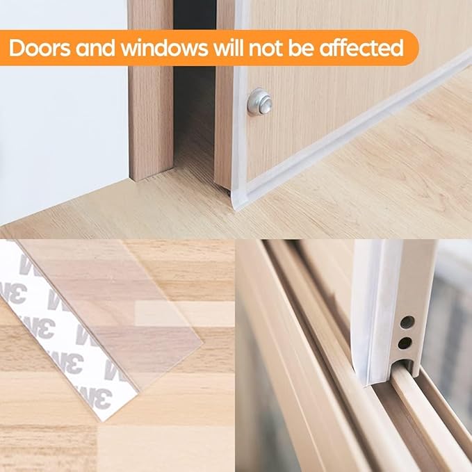 Bruiefpap 36 Ft Silicone Door Weather Stripping, Self-Adhesive Door Seal Strip Tape, Transparent, 35mm, 1.4 inches Wide, 36 Feet Long