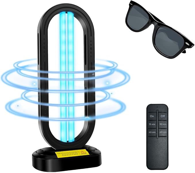 Feefir UV Light Sanitizer,UVC Home Disinfection Device,Portable UV Lamp | 4-Speed Timing and Remote Control ,Ultraviolet Light Sanitizer Effectively Mold Remover and Dust Mites,for Whole Room,Black