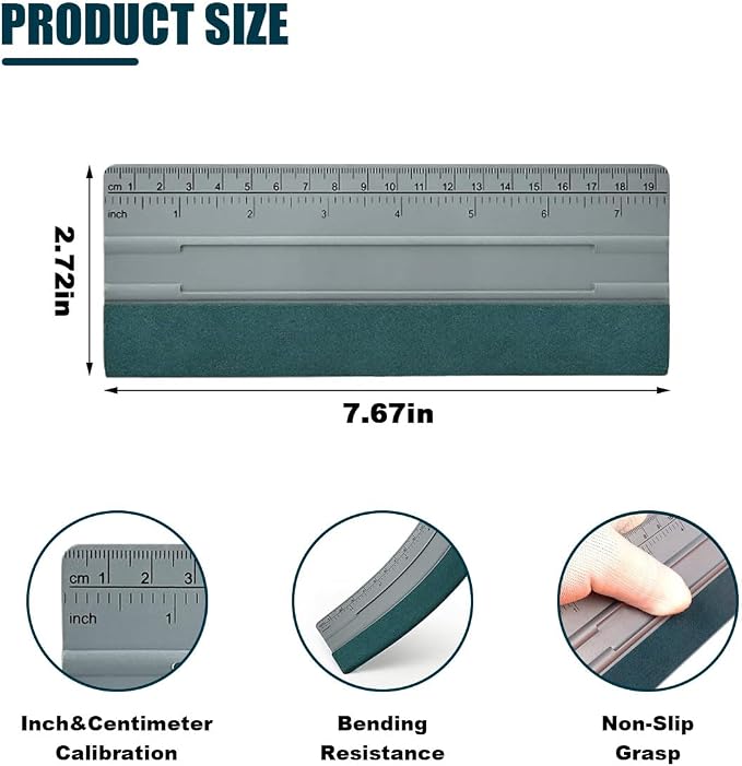 8 Inch Vinyl Wrap Squeegee, Window Tint Squeegee Installation Tool with Ruler 15CM & Suede Felt Edge, Car Vinyl Wrap Scraper Tool for Sign-Making Graphic Wallpaper Film Smoothing (8 Inch)