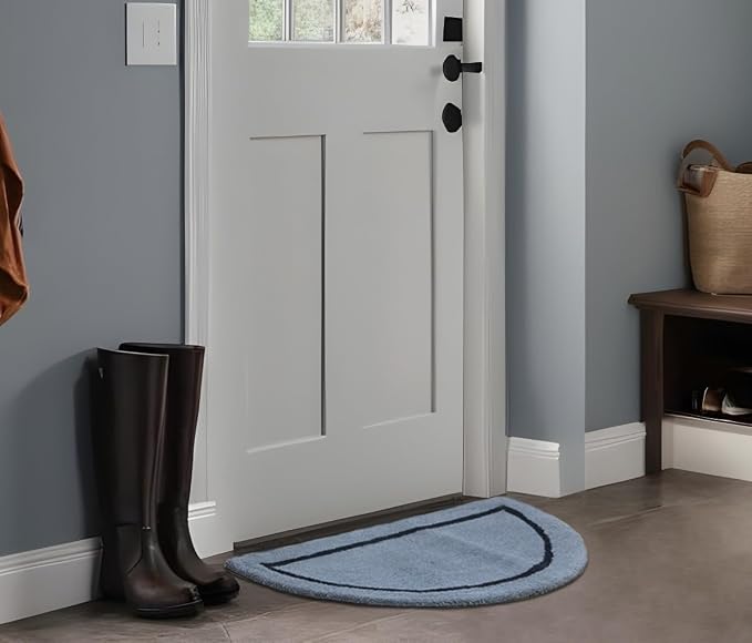 COTTON CRAFT Pure Wool Fireplace Rug - 22x44 inch Charcoal Grey Hearth Rug | Fire Resistant Hand Tufted Accent Carpet - Half Moon Shaped - Entryway Anti Fatigue Rug