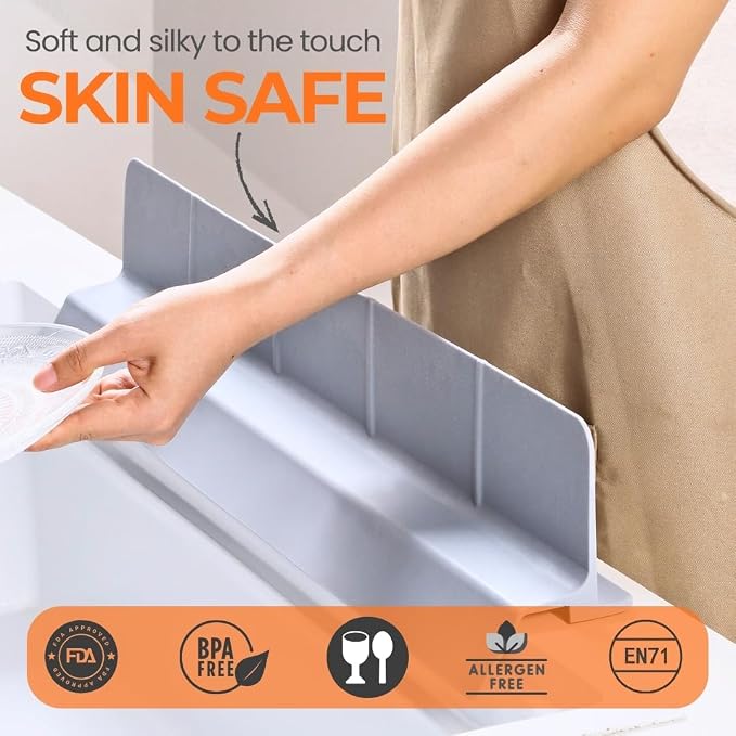MessOut Sink Splash Guard | Premium Korean Silicone | 3 Practical Sizes for Maximum Coverage |Solution for Mess Free Dish-washing | Super Strong Suction to nearly all Shelf-tops.