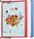 Tarifold Wall Mount Reference System, 10 Pockets, USA Colors | 10 double-sided PVC pockets hold 20 letter-size sheets, USA color frames, sturdy wall-mount bracket, easy to install