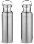 Neihepal 20 oz Insulated Water Bottles Bulk 2 Pack,Stainless Steel Double Wall Sport Bottle with Lid of Handle,Metal Reusable Thermoses Flask with Cup Cap for School,Cyclists,Gift (Silver,Set of 2)