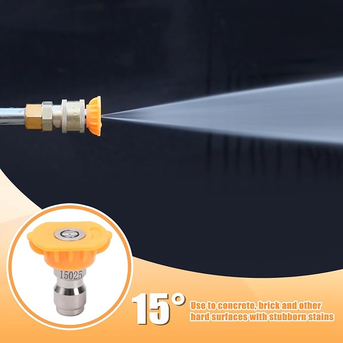 Pressure Washer Tips, 7 Pack Power Washer Nozzle Tips, 15 Degree Yellow, 1/4 Inch Quick Connect, 4000 PSI