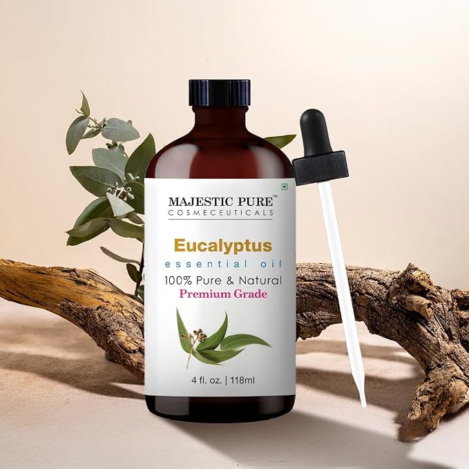 Majestic Pure Eucalyptus Essential Oil for Diffuser - 4 Fl Oz | 100% Natural Essentials Oils Ideal for Humidifier, Air Freshening, Cleaning Home, Bath, Steam Inhalation and Massage