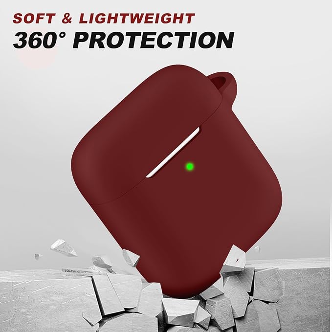 for AirPods 1/2 Case Cover,Come with Cleaner Kit,Soft Skin Silicone Case Cover with Keychain,Full Protective Case for Men and Women,Compatible with AirPods 2nd 1st Generation Case,Wine Red