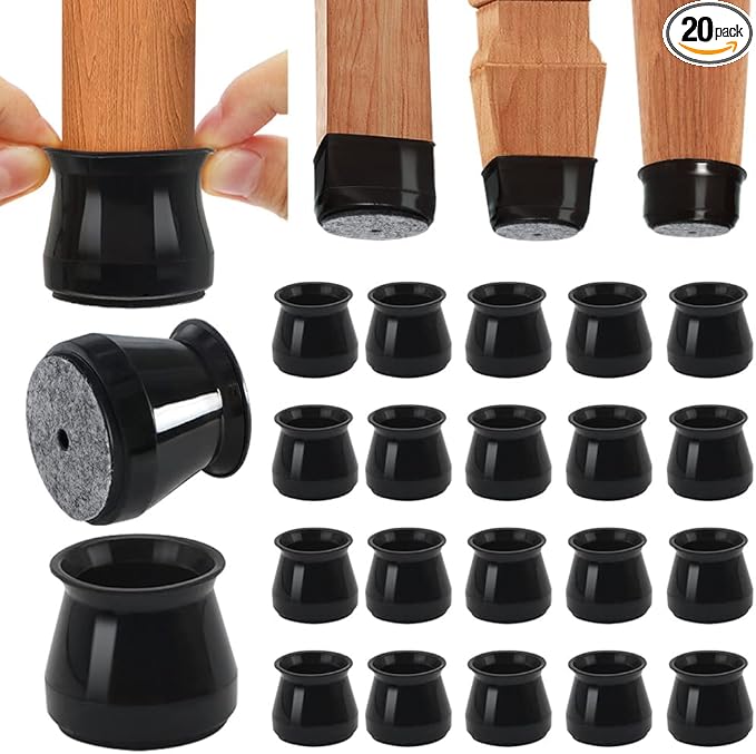 BUMACO Chair Leg Floor Protectors Chair Leg Protectors for Hardwood Floors Silicone Pads Covers to Protect Floors (Black-20 Pcs, Universal L (1-5/16"~2")