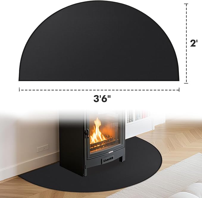 TOHONFOO Fireplace Mat for Home Protection, 3'6'' x 2' x 0.04'', Black | 1800°F fireplace rugs fireproof, fiberglass hearth rugs for fireplaces fire resistant protect against embers, easy to clean