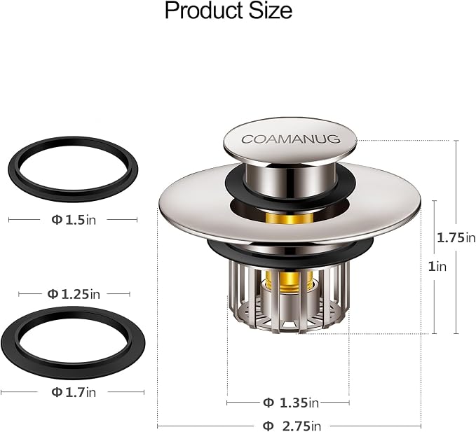 COAMANUG Bathtub Stopper | Pop-up Tub Stopper with Strainer, Shower Drain Hair Catcher | Bathroom Drain Plug | Drain Protector for 1-1/2 to 1-3/4" Bath Drain Hole
