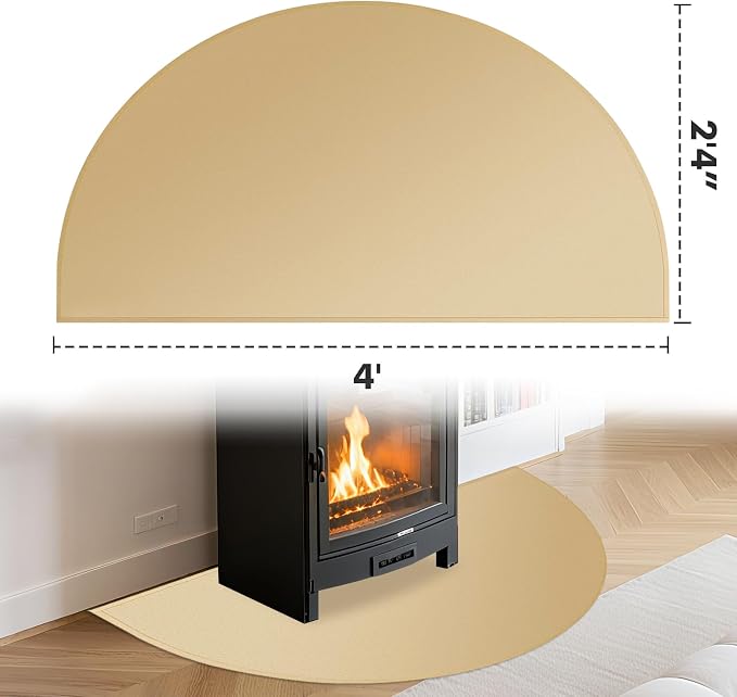 TOHONFOO Fireplace Mat for Home Protection, 4' x 2'4" x 0.04'', Khaki | 1800°F fireplace rugs fireproof, fiberglass hearth rugs for fireplaces fire resistant protect against embers, easy to clean