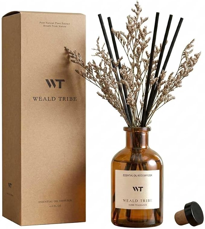 Flower Reed Diffuser Set Vanilla Cinnamon Scent for Bathroom Air Fresheners | 4.0 fl oz Essential Oils with Sticks Home Fragrance Defusers | House Bedroom Office Shelf Decor & Gift