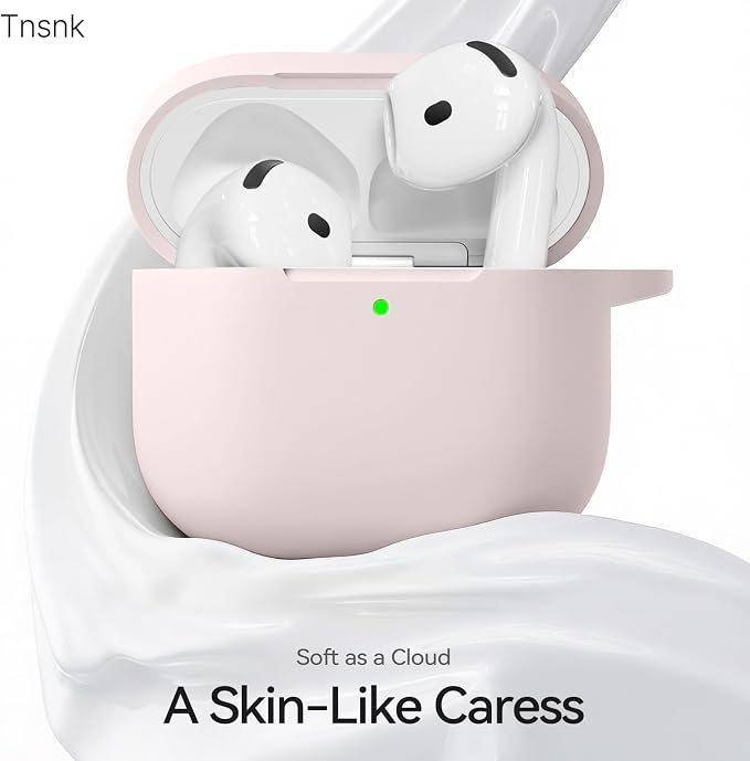 for AirPods 4 Case, TNSNK Silicone AirPod 4 Case Cover Compatible with Apple Airpods 4th Gen, Shockproof Protective Cases for Women Girly with Cleaner Kit and Keychain, Front LED Visible