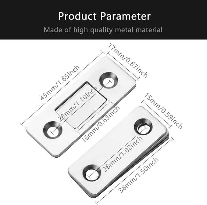 Cabinet Magnetic Catch, 10 Pack Ultra Thin Magnetic Cabinet Door Catch, Adhesive Cabinet Magnets for Kitchen Drawer Cabinet Door Closet, Concealed Strong Magnetic Cabinet Latch