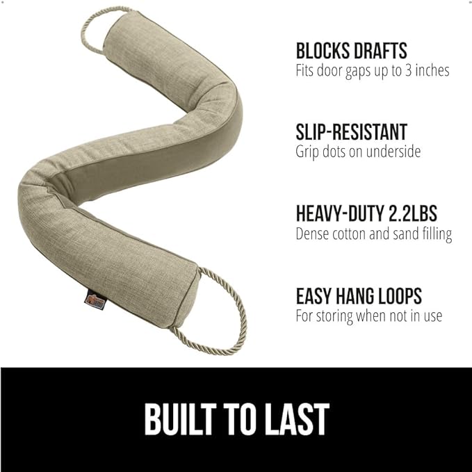 GORILLA GRIP Door Draft Stopper for Bottom of Doors, Weather Stripping Seal Blocks Hot Air, Noise, Bugs, Keeps Cold AC in, Sound Proofing Easy Install Gap Filler, Home Essentials, 38 Inch, Beige