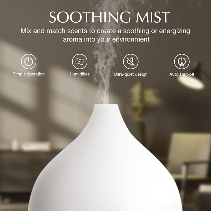SALKING Essential Oil Diffuser for Home, 100ml Small Aromatherapy Diffuser | Ultrasonic Diffusers for Essential Oils, 8 Color LED Lights, Cool Mist Humidifier, Auto Shut-Off, for Bedroom, Office, White