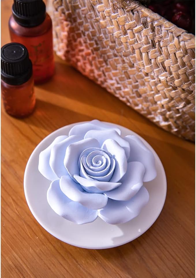 Essential Oil Passive Flower Diffuser -Non-Electric Porcelain Aromatherapy Diffusers for Small Mini Room, Desk Decorative, Bathroom (Blue Rose) | Non-electric ceramic diffuser for desks, bathrooms and small rooms
