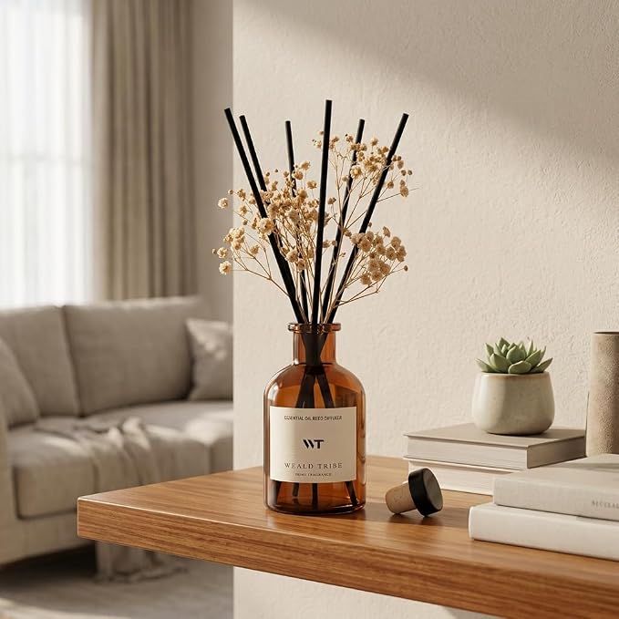 Reed Diffuser Set for Bathroom Air Fresheners, Oil Diffuser Sticks | Fresh Linen Scent 4.0 fl oz Home Fragrance with Sticks Defusers | House Bedroom Office Shelf Decor