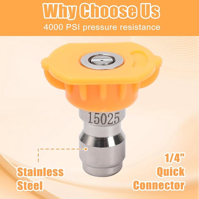 Pressure Washer Tips, 7 Pack Power Washer Nozzle Tips, 15 Degree Yellow, 1/4 Inch Quick Connect, 4000 PSI