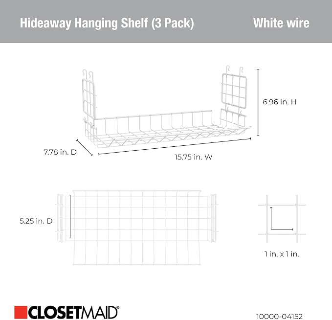 ClosetMaid Hideaway Behind-the-Hangers Hanging Wire Shelf for Closets, Pantries, Laundry Rooms (3-Pack)