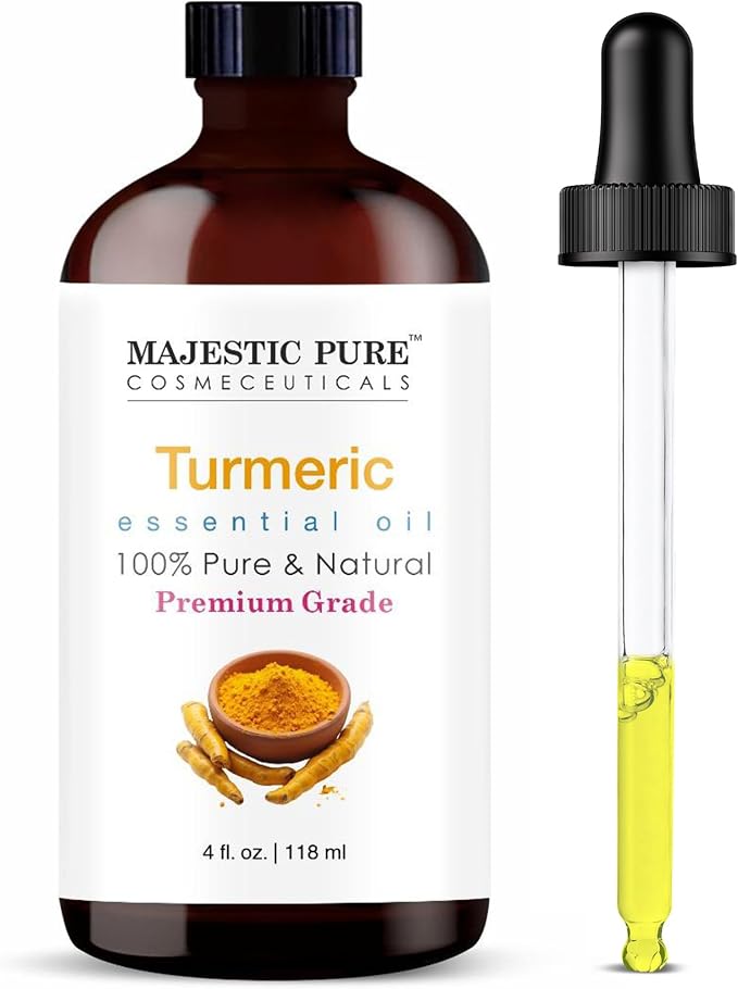 Majestic Pure Turmeric Essential Oil for Diffuser - 4 Fl Oz | 100% Pure & Natural Essentials Oils Ideal for Humidifier, Air Freshening, Cleaning Home, Bath, Steam Inhalation and Massage