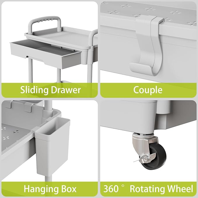 5 Tier Rolling Cart Organizer,Bathroom Cart Organizers with Wheels Laundry Room Organization Mobile Shelving Unit Utility Cart Storage Shelves Multi-Functional for Office, Home(Grey)
