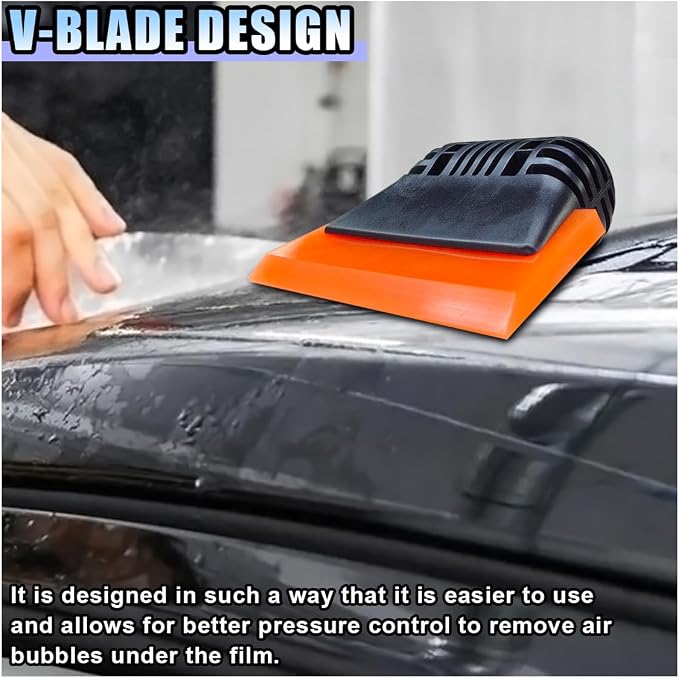 Small Squeegee, PPF Window Tint Squeegee, Rubber Non-Slip Handle Tint Squeegee, Multifunctional Wrap Scraper for Window Cleaning, Shower Glass Door, Car Windshield (Orange)