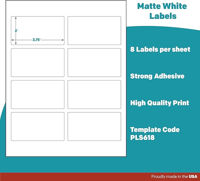 Premium Label Supply White Sticker Mailing Labels – 3.75" x 2" – Laser/Inkjet Compatible – (8 per Sheet), 1000 Sheets – 8,000 Total Adhesive Labels