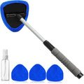 Windshield Cleaning Tool with Extendable Handle, Car Interior Window Cleaner Kit with 4 Reusable Microfiber Pads, Inside Windshield Cleaner for Auto & Home Glass