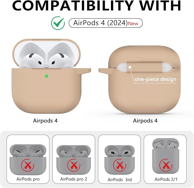 Ljusmicker for AirPods 4 Case 2024 with Cleaner Kit,Soft Silicone Protective Cover for Apple AirPods 4th Generation Cases for Women Men,for AirPod 4 Case Accessories with Keychain-Brown