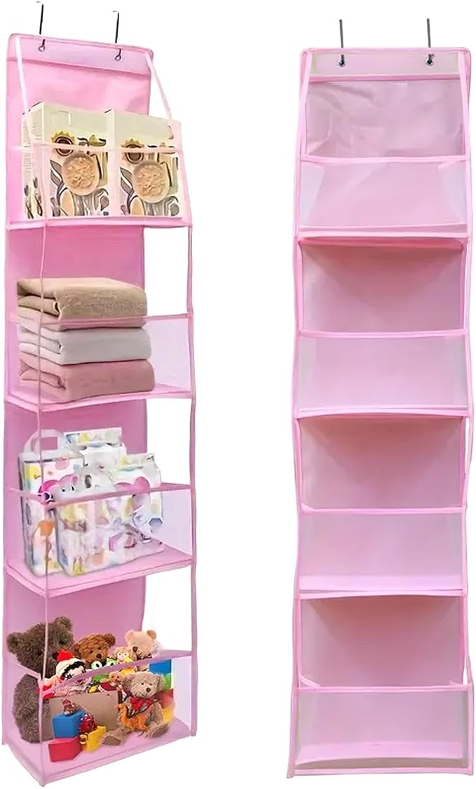 4 Shelf Swing-Proof Behind Door Organizers with Metal Hooks,Closet Hanging Organizer with 4 Large Clear Pocket for Bedroom,Bathroom,Pantry