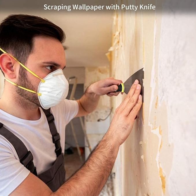 DEKEones Putty Knife Scrapers, Spackle Knife, Metal Scraper Tool for Drywall Finishing, Plaster Scraping, Decals, and Wallpaper (4 Pack, 5”, 4”, 3”, 1.5” Wide)