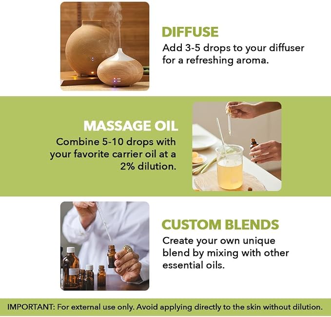 Majestic Pure Lemongrass Essential Oil for Diffuser - 4 Fl Oz | 100% Pure & Natural Essentials Oils for aromatherapy, massage blends and DIY home fragrance projects, Massage and room sprays