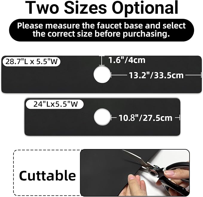 LOPNUR Faucet Mat for Kitchen Sink Cuttable, 24 Inch Long Sink Splash Guard Behind Faucet, Super Absorbent Diatomite Sink Protector Mat, Bathroom Water Splash Guard Fast Dry, Easy to Cut, Black