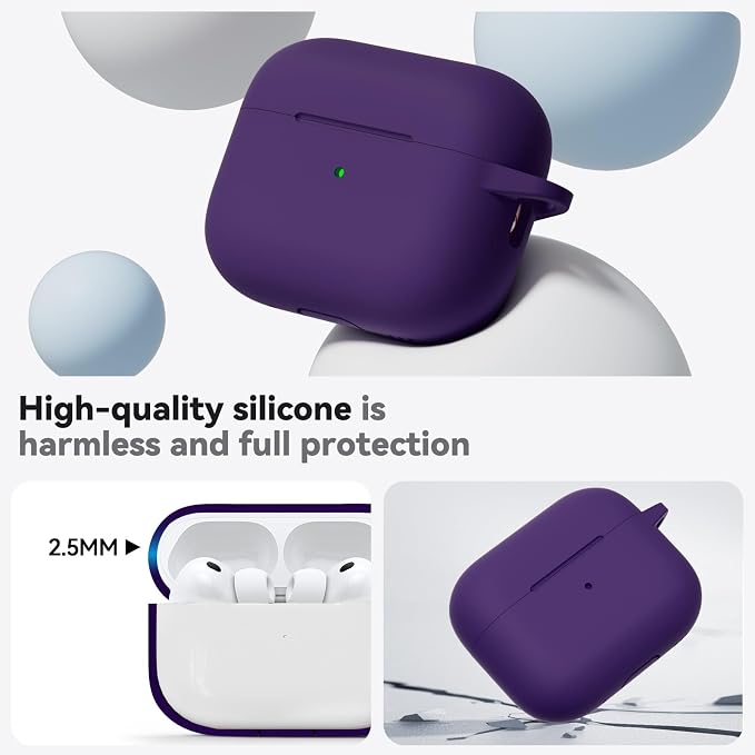 Ljusmicker for AirPods Pro 3 Case 2025 with Cleaner Kit,Dark Purple | Soft Silicone Protective Cover for Apple AirPod Pro 3rd Generation Case with Keychain for Women Men,Shockproof