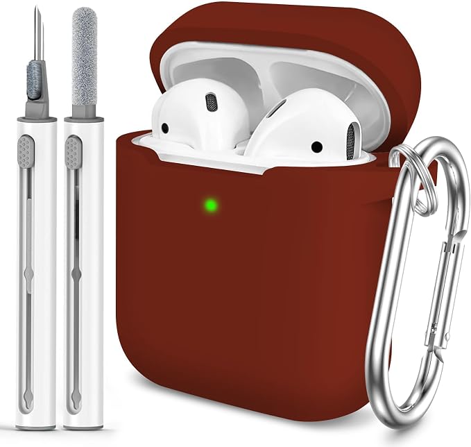 for AirPods 1/2 Case Cover,Come with Cleaner Kit,Soft Skin Silicone Case Cover with Keychain,Full Protective Case for Men and Women,Compatible with AirPods 2nd 1st Generation Case,Wine Red