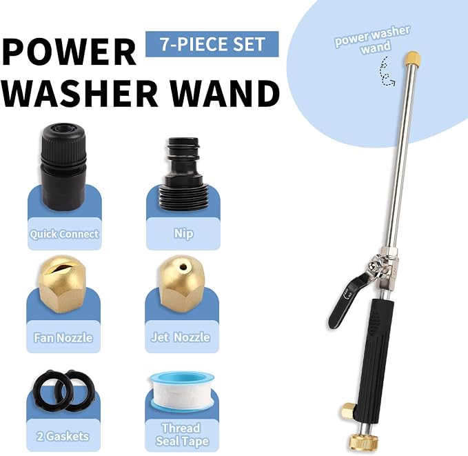 High Pressure Jet Hose Nozzle Attachment Wand, Black | Power Washer Hydro Nozzle, Wand Lance, For Gutter Patio Car Pet Window Glass
