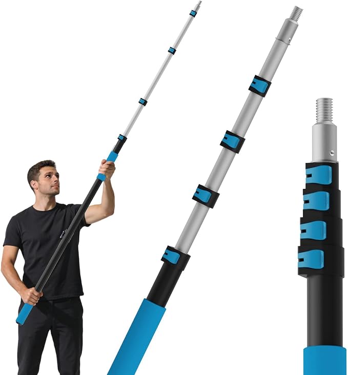 26FT Reach Telescopic Extension Pole, 5-20FT Paint Roller Extension Pole with Flip-Lock Design, Aluminum Alloy Threaded Head for Painting Cleaning Dusting & Window Washing Tools