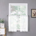 Tollpiz Sheer Tier Curtains Kitchen Linen Textured Half Curtain Sheers Light Filtering Rod Pocket Voile Bathroom Short Curtains for Farmhouse, 25 x 30 inches Long, White, Set of 2 Panels